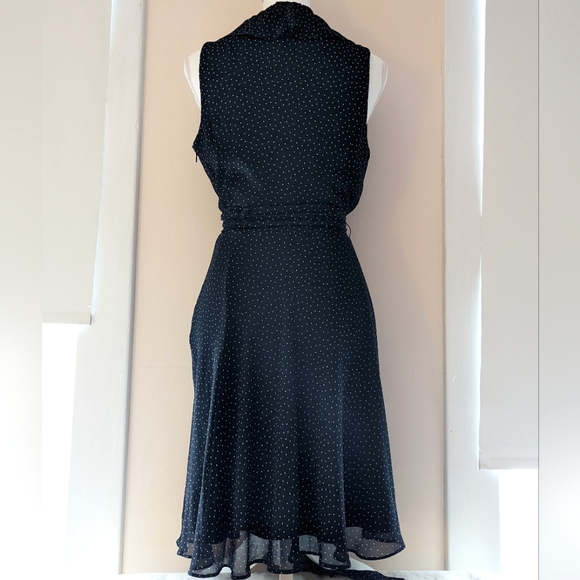 Chaps black polkadot dress wrap style ruffle collar tie sash belt NWT sz 6 - Picture 3 of 15